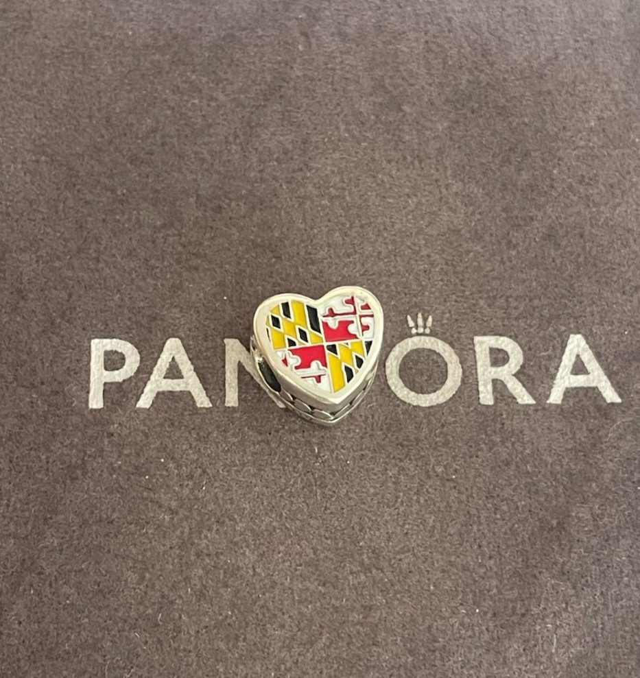 Maryland Flag Heart Charm Pendant by Pandora S925 Sterling Silver Pre-owned