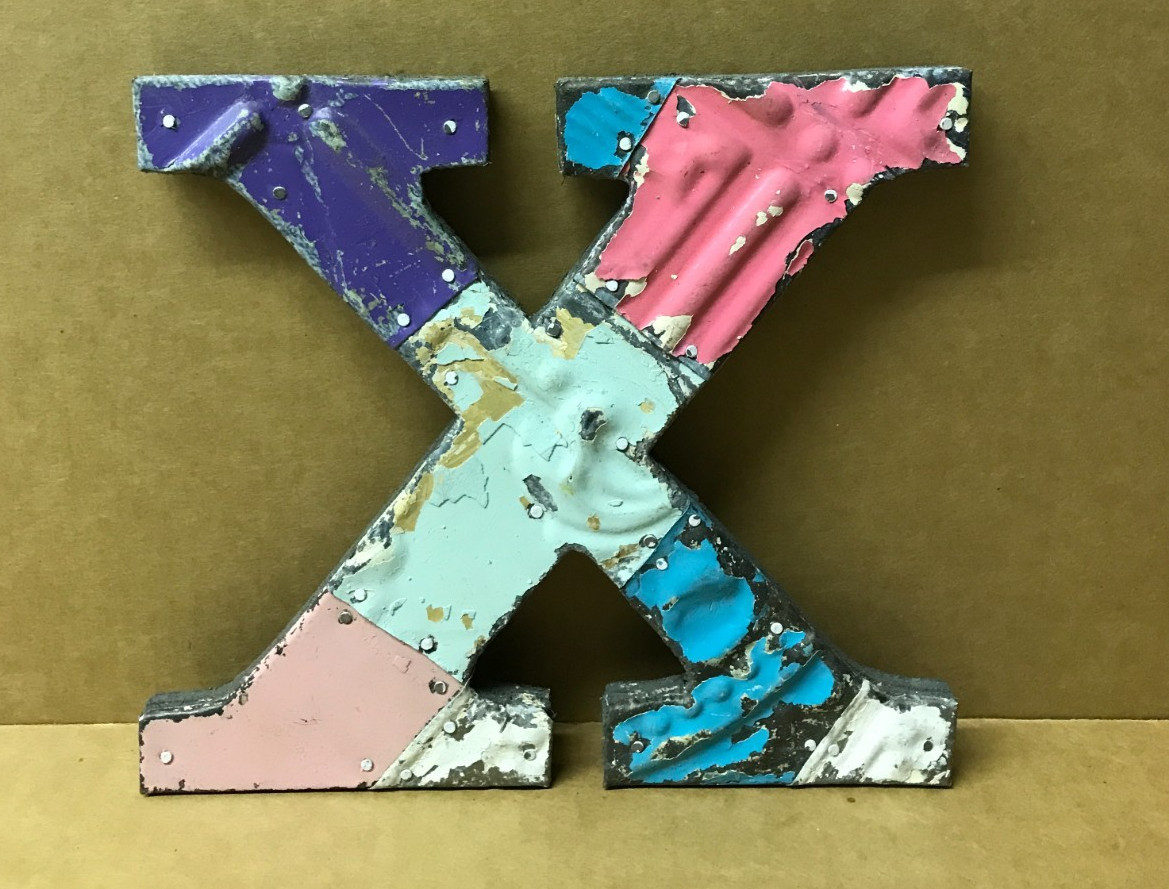 Decorative Salvaged Tin Ceiling 8″ Patchwork Mix Color Letter X Metal 164-26B