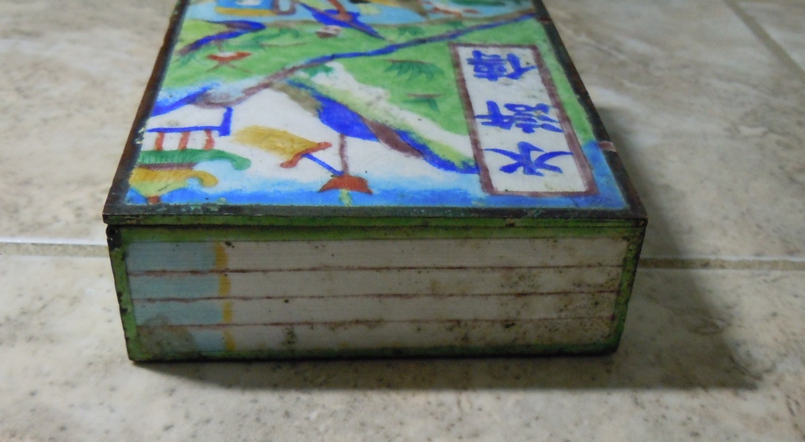 ANTIQUE CLOSIONNE ORIENTAL METAL LIDDED BOX 4 3/4″X3 1/2″X 1 “