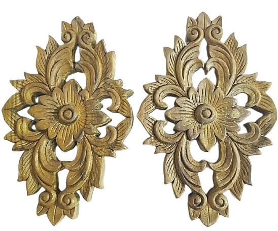 2x Wood Carving Thai Traditional Wall Panel Vintage Handmade Home Decor Gift Art