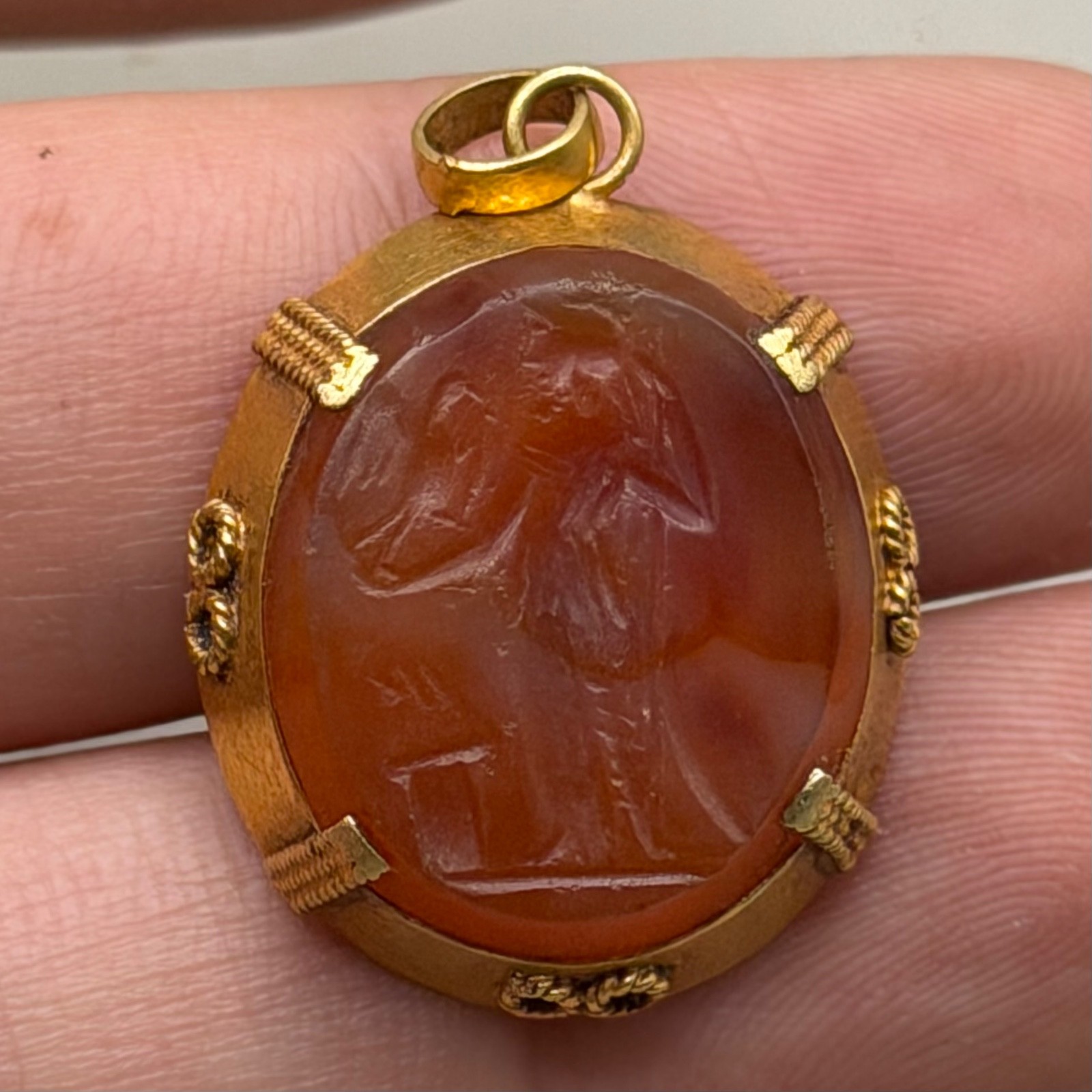 Ancient Roman High Carat Gold Pendant With Carnelian Intaglio
