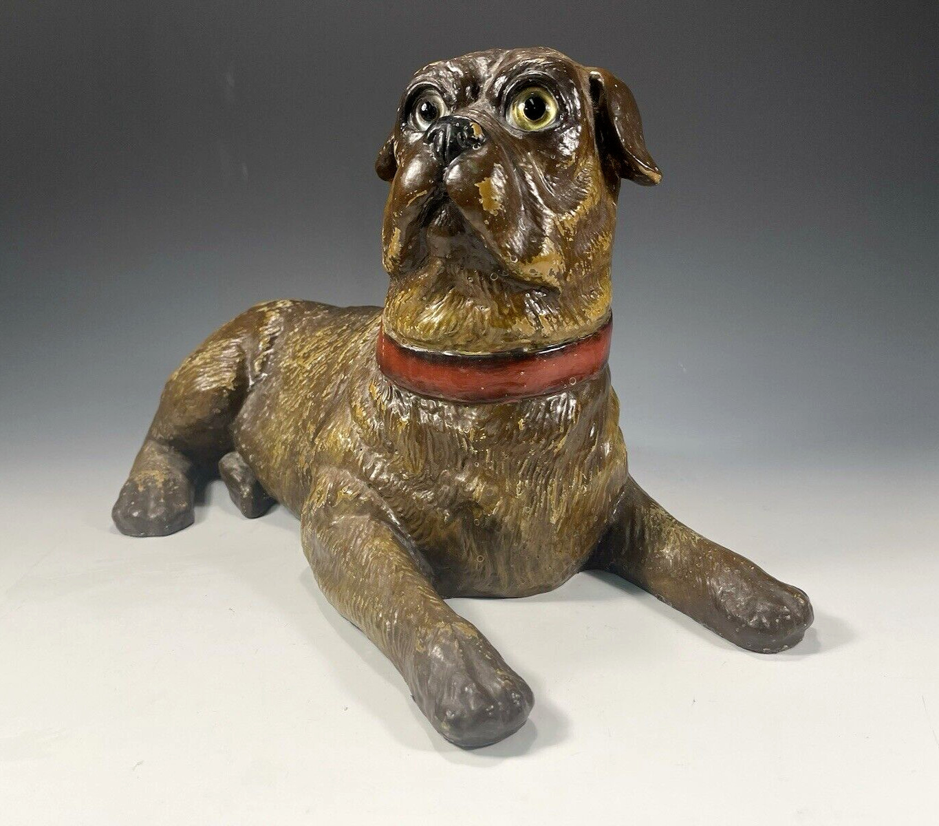 Life size Pug dog Polychrome hollow Chalkware Ex Robert Gottlieb Collection NYC