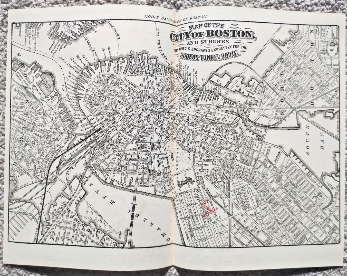 1882 Original Antique Map of Boston, Massachusetts