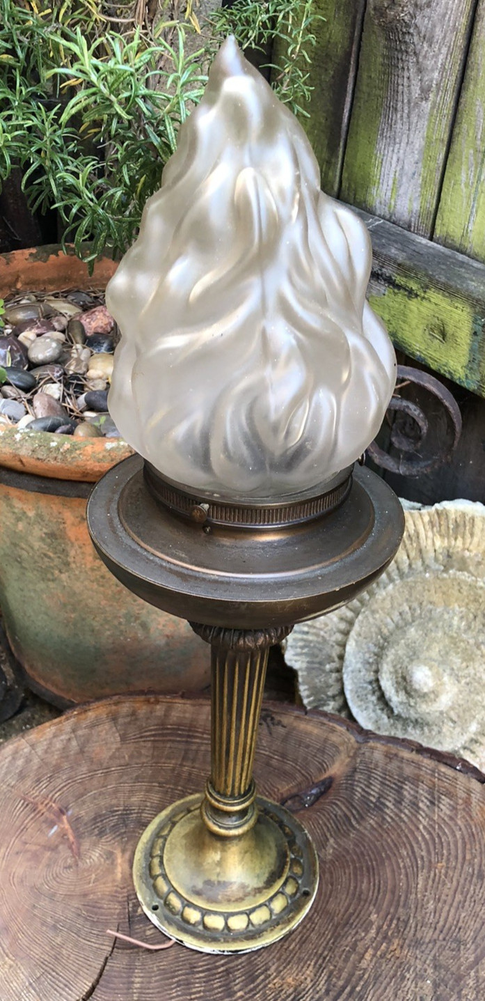 Torchiere lamp Antique Edwardian newel post flame shade brass light 18″ high