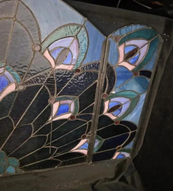 Antique Unique Handmade Peacock Stained Glass 20″ Tall Fireplace Front