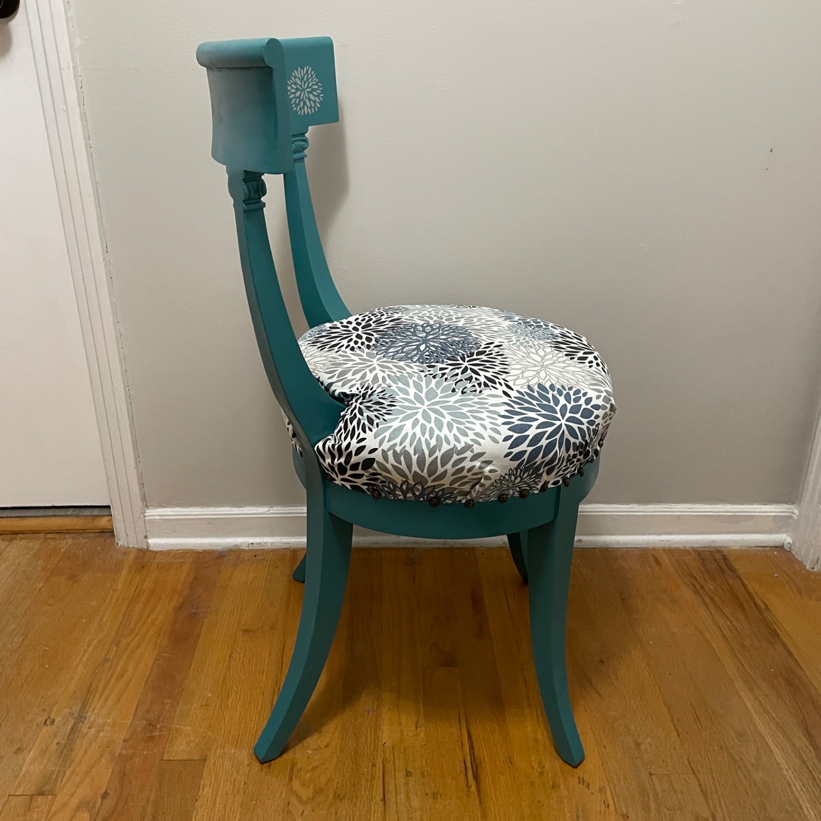 Vintage upcycled teal chair | Hand-painted eclectic floral design | One-of-a-kin