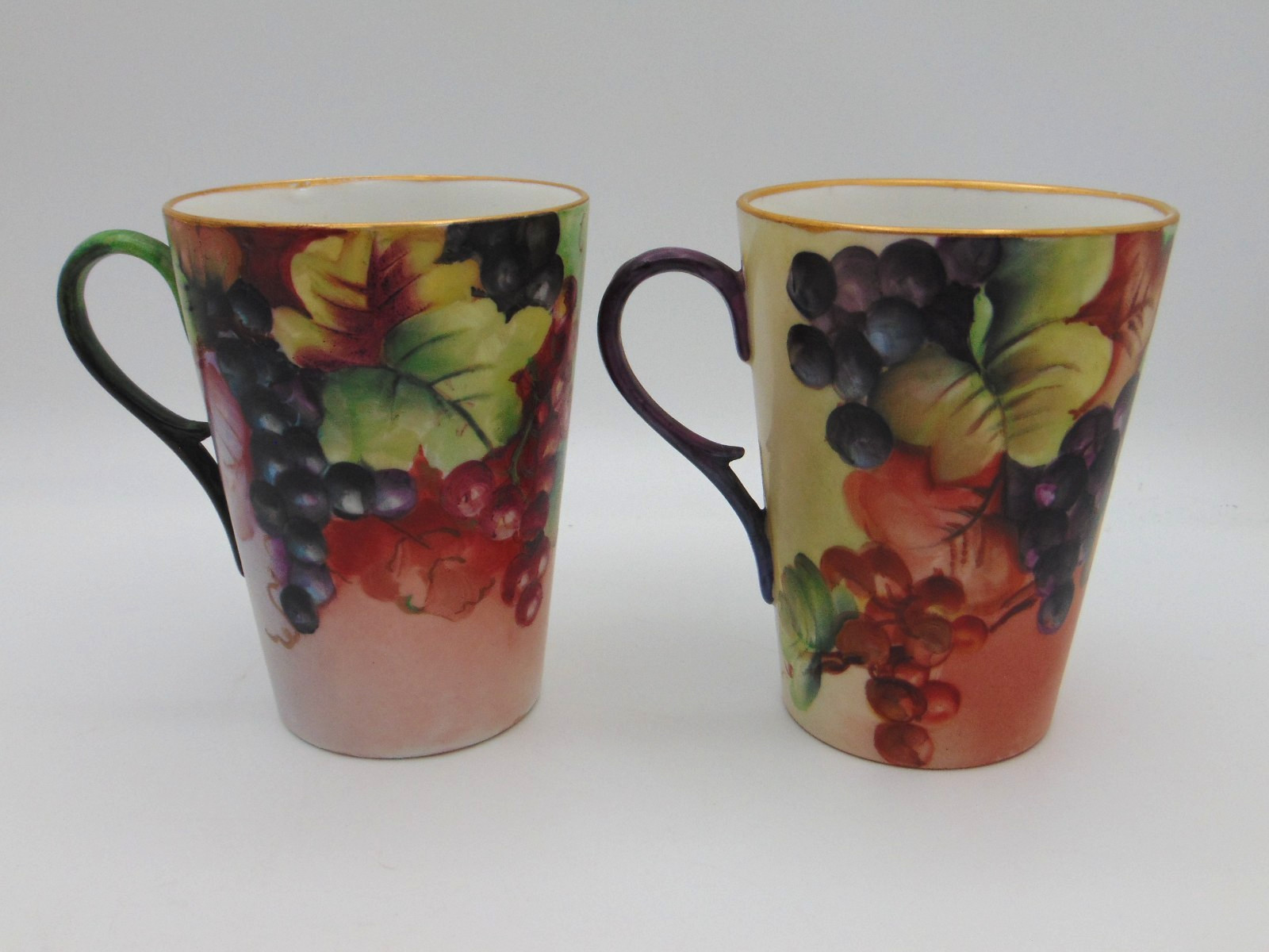Antique WG Guérin Limoges Hand Painted Grape Cluster Cider Pitcher Cup / Mug Set