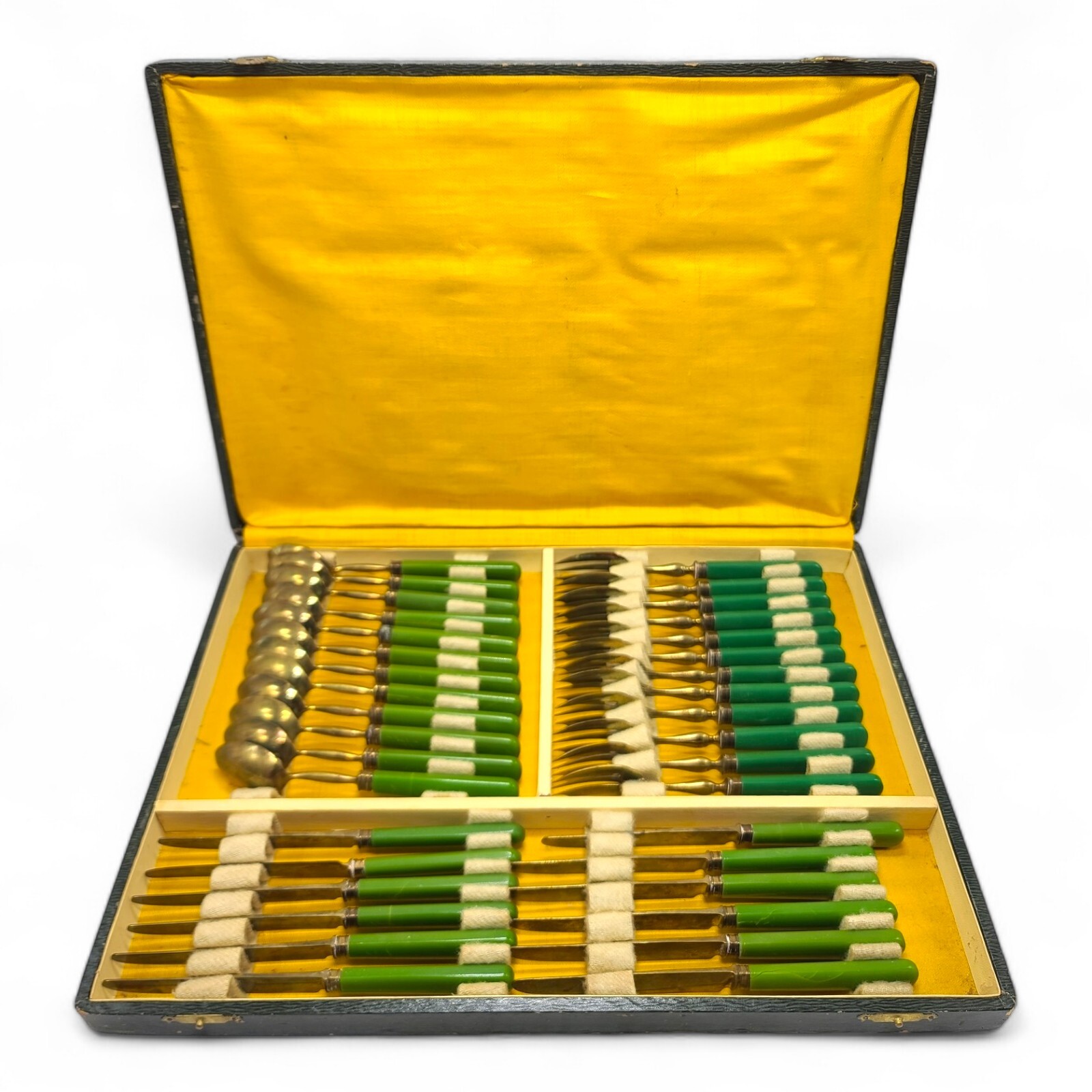 ART DECO French Dessert Set 36 pieces Bakelite Gilded Metal Table BOX 1930 Flatw