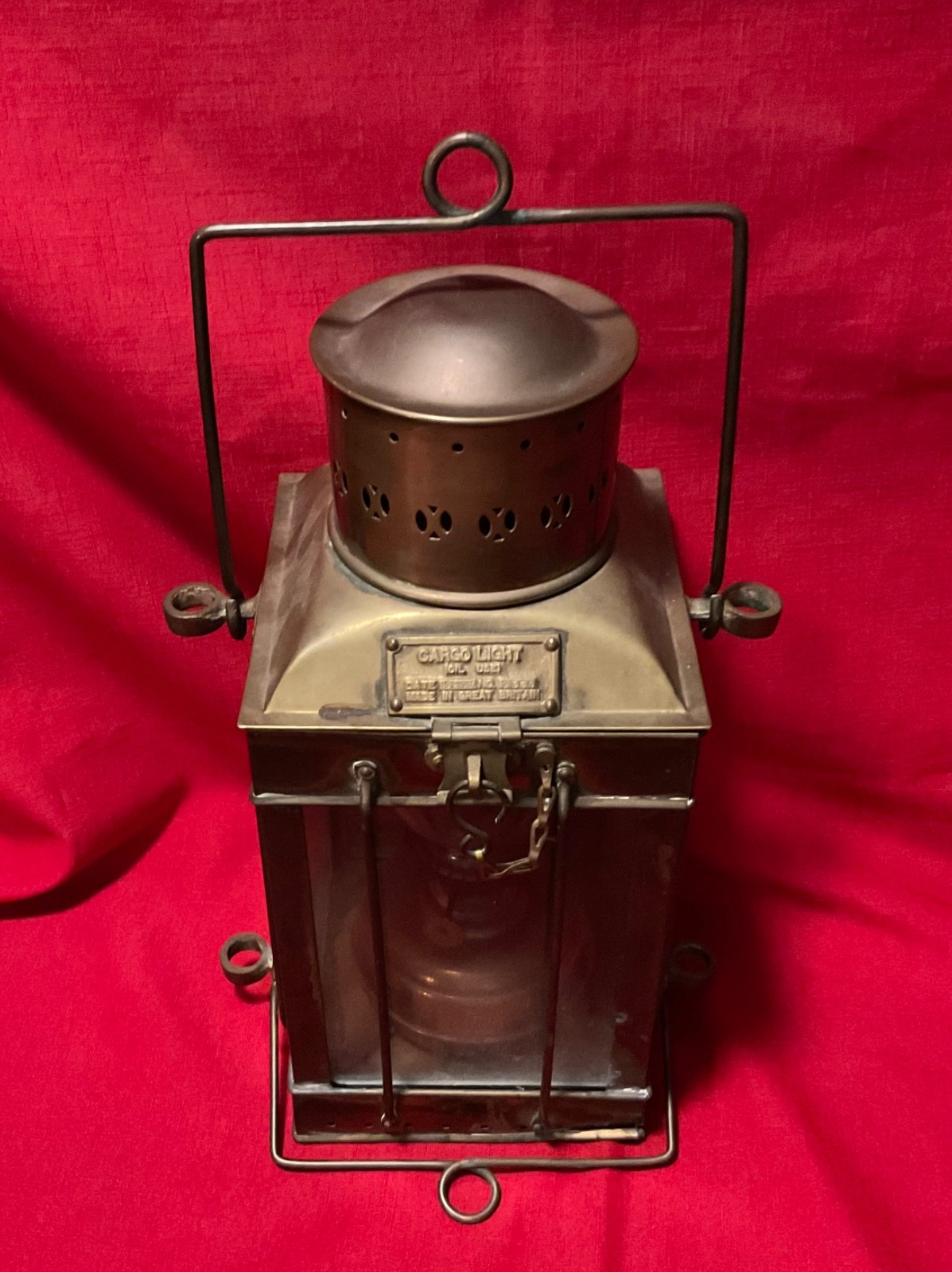 Vintage Nautical Brass Hanging Cargo Light Great Britain 1950 15″ Height