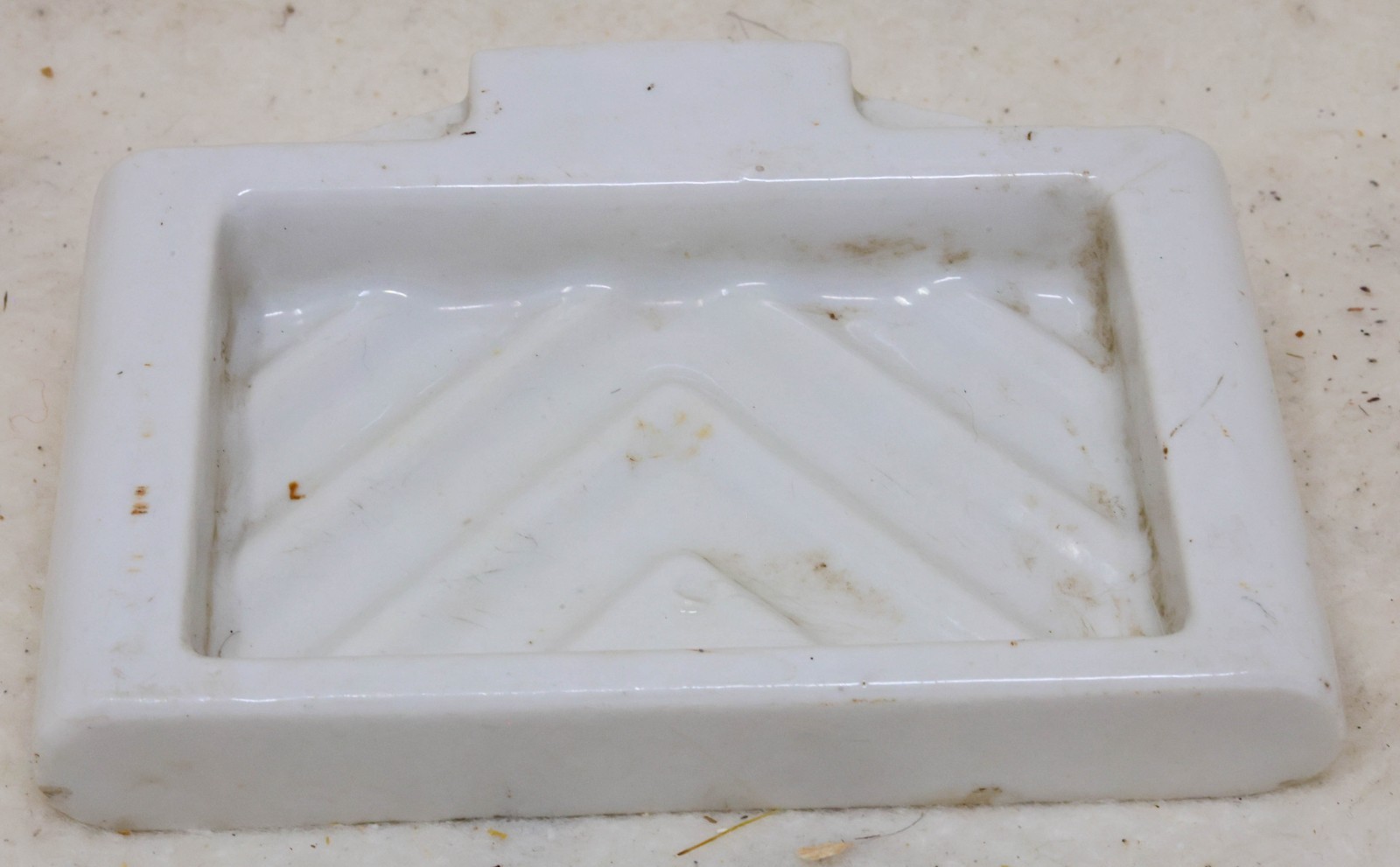 c.1920 Antique Ceramic Soap Dish Holder White Wall Mount Art Deco VTG Porcelain