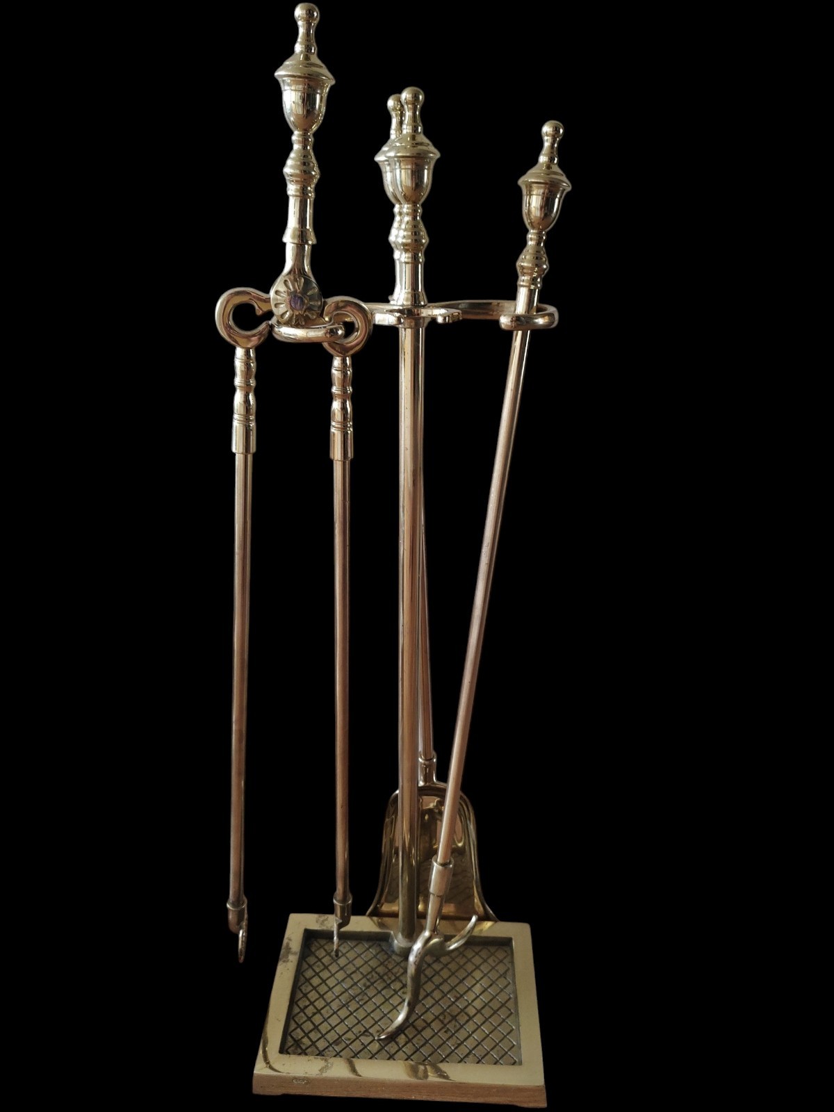 Fireplace Tool Set 3 Pieces With Stand VIRGINIA METALCRAFTERS MID CENTURY BRASS
