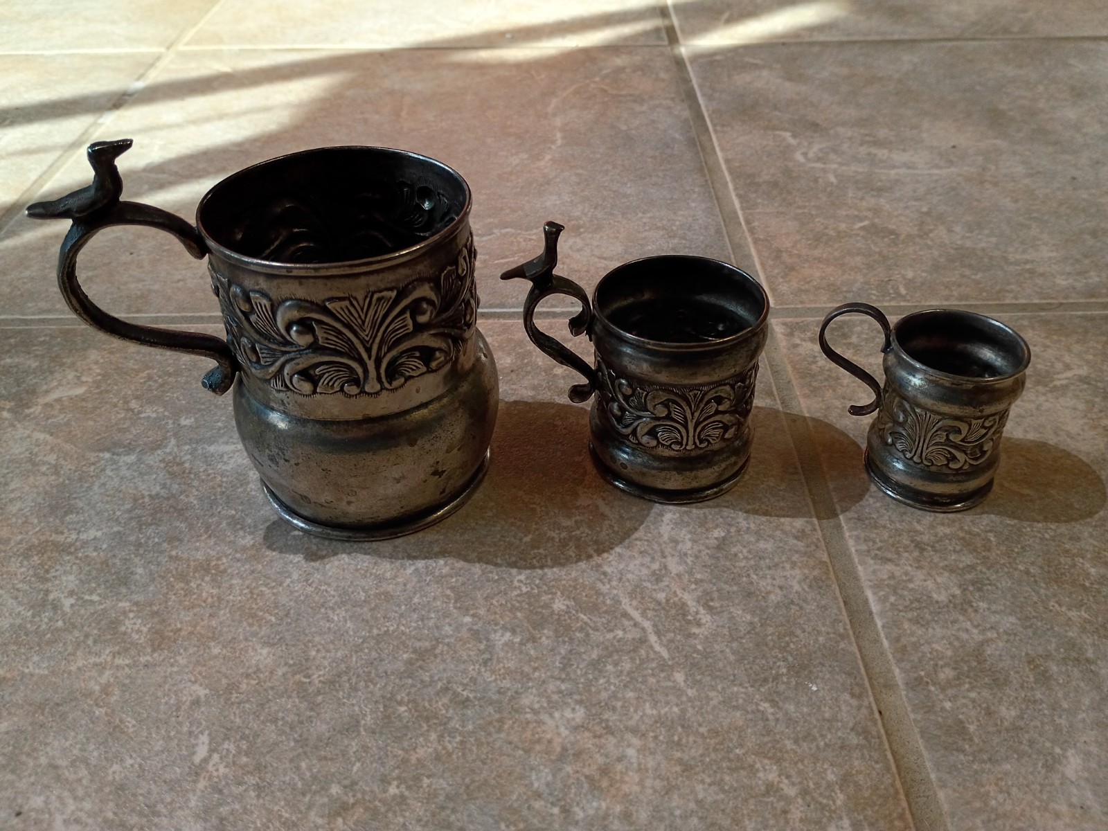 Lot of 3 Antique Vintage Bird Mug Baby Baptism Tankard Victorian Silverplate