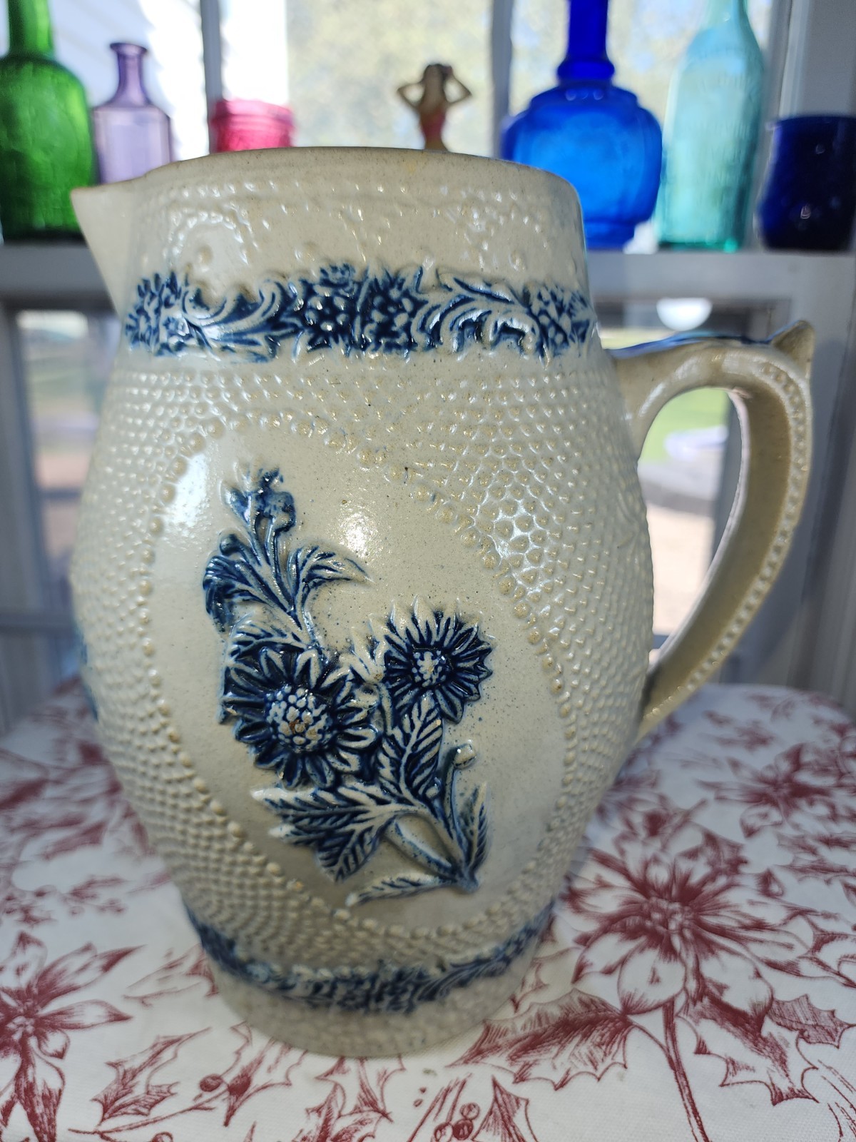 Antique Salt Glazed Stoneware “ATT: WHITES POTTERY * UTICA, NY” PITCHER Crock