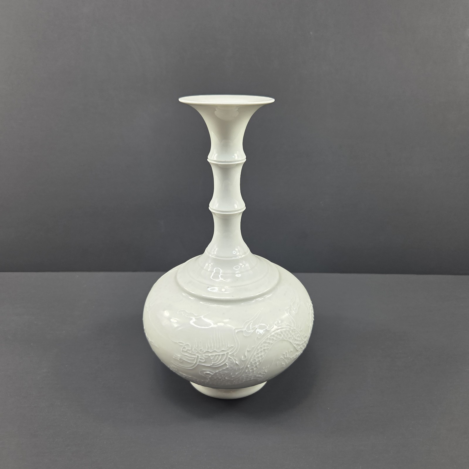 Blanc de Chine White Porcelain Dragon Vase Vintage Asian Decorative Art