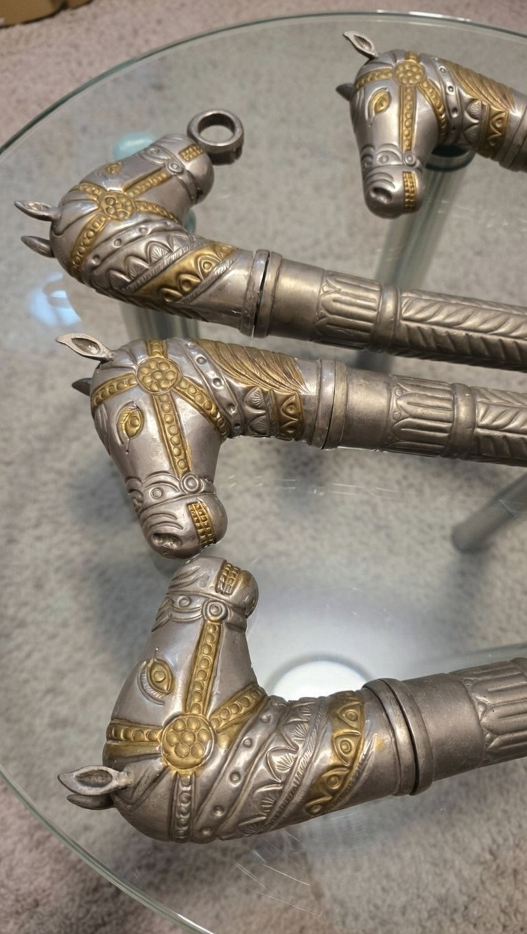 Antique Indian Soonta Ceremonial Maces-Set of 4 Horse Head Brass Scepters Old