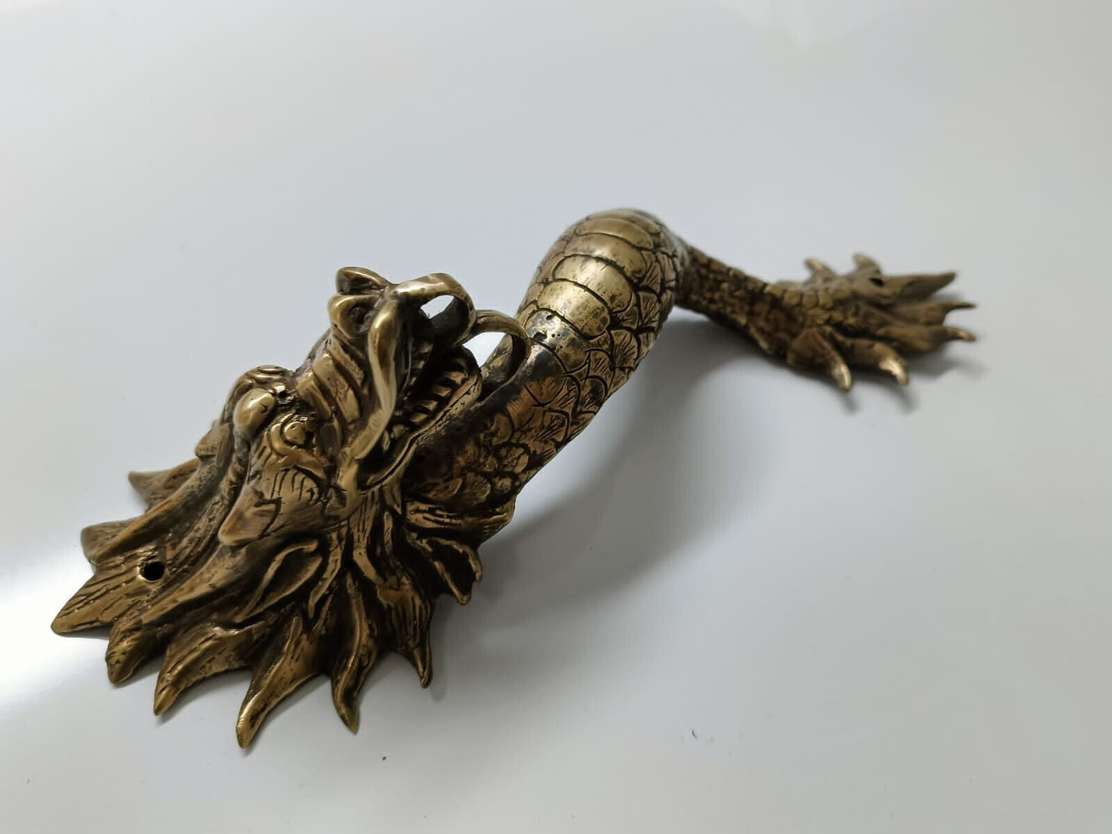 4 Dragon door pull 30 cm aged brass vintage old style house handle 12″ B