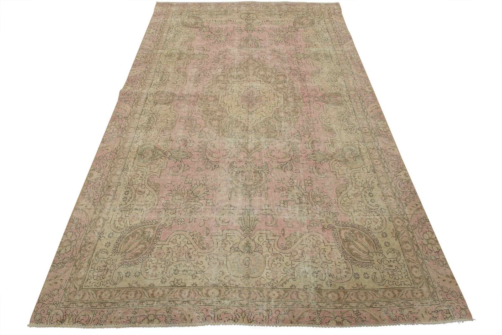 Tabrizi Rug 6’7” x 9’8” Pink Wool Vintage Distressed Hand-Knotted Carpet