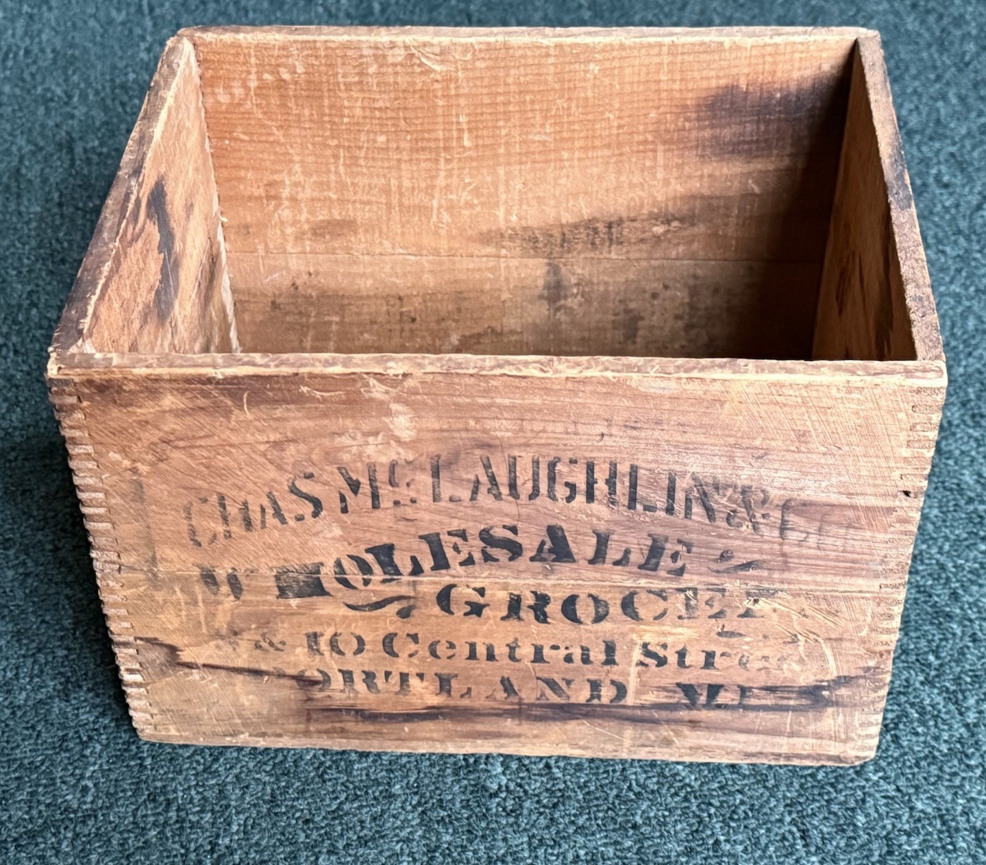 Antique 1900 Portland MI McLaughlin Cream Tartar Wood Crate Advertising Stickney