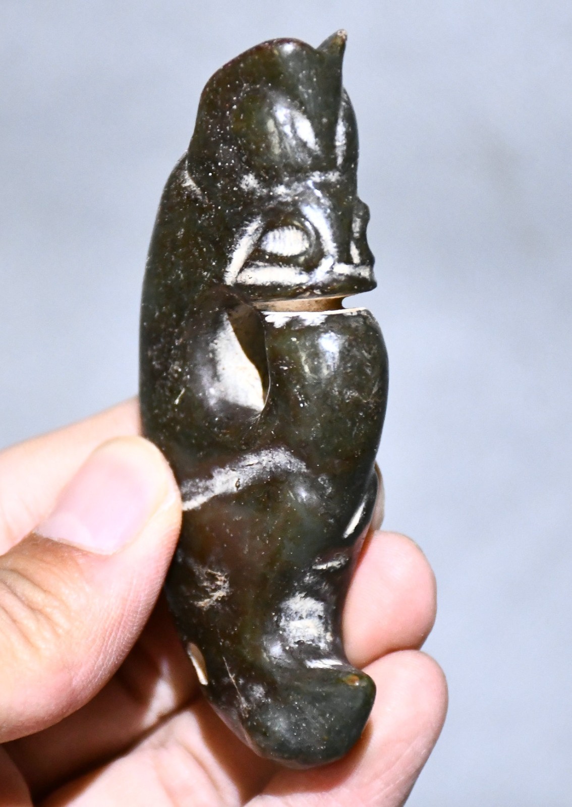 3”China Hongshan Culture Carved Yu Pig Dragon Hook Gou Bird Head Amulet Pendant