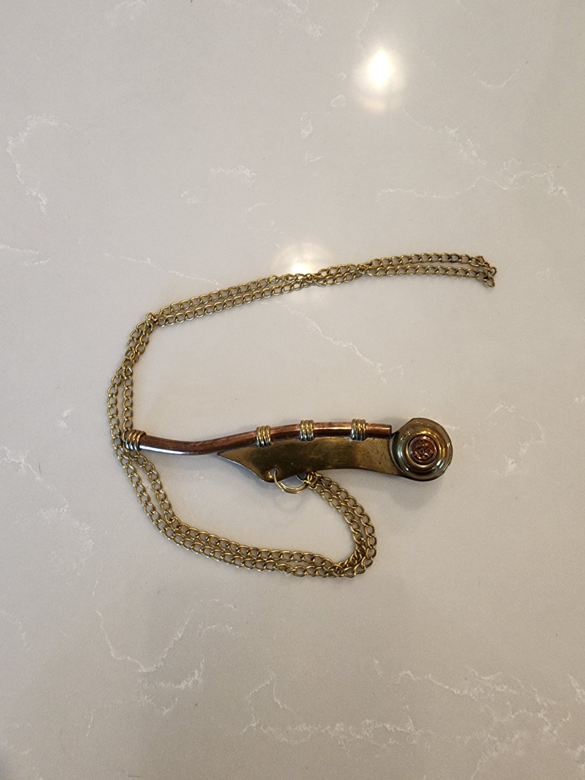 Brass & Copper Boatswain Whistle – Bosun Call Pipe – Nautical Necklace Pendant