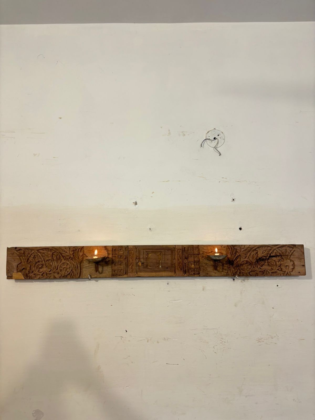 Hand-Carved Wooden Lintel: Antique Temple Door Top, Floral Wall Art