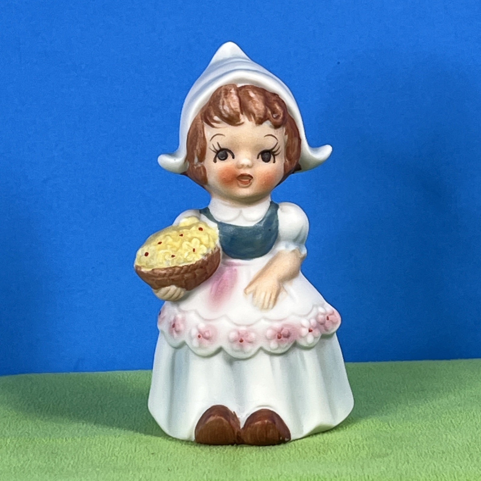 Dutch Girl with Flower Basket Figurine Hand Painted Porcelain by Enesco Japan