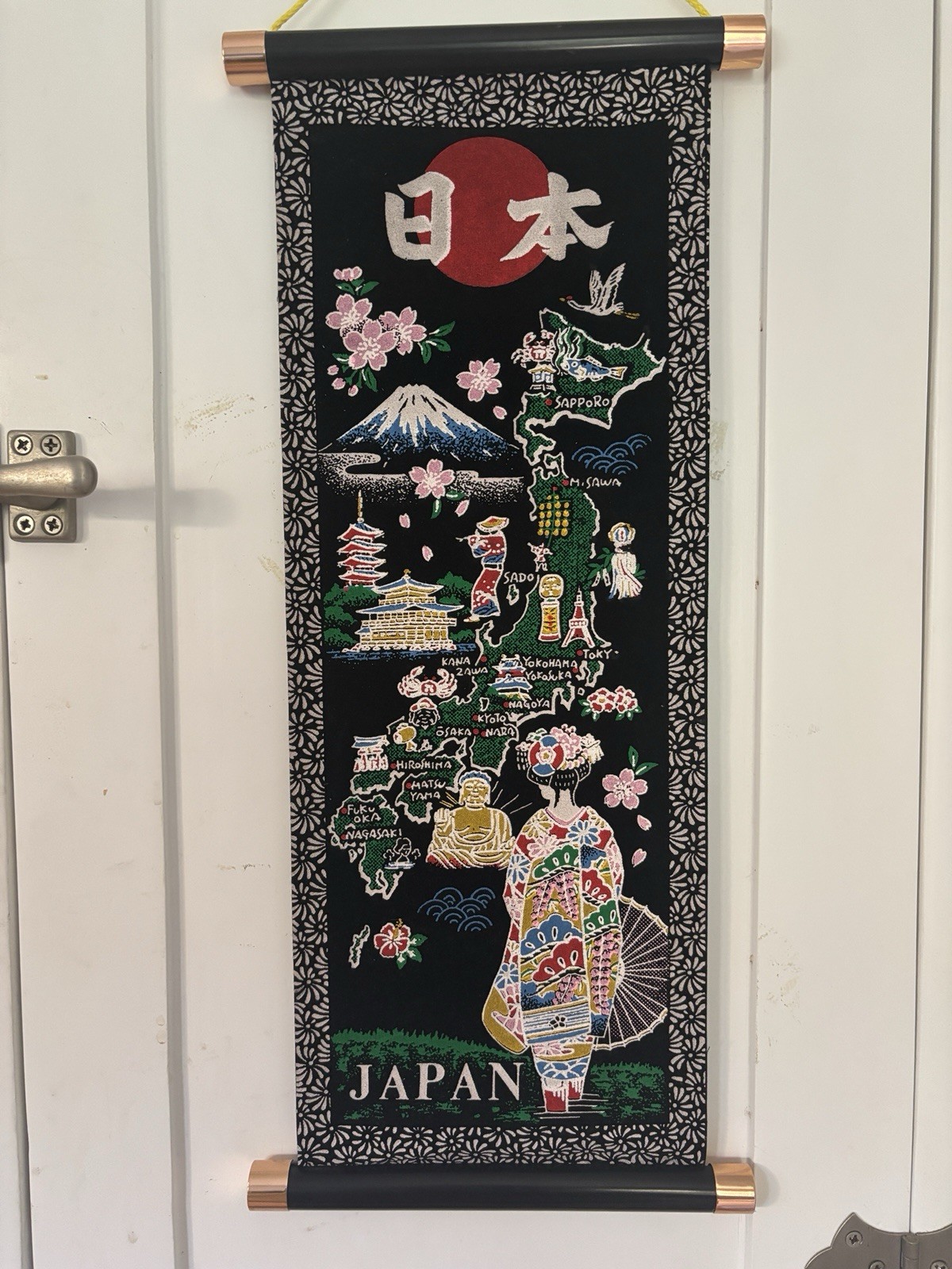 Hanging Scroll Kakejiku With Geisha & Map Maiko Kyoto Tapestry