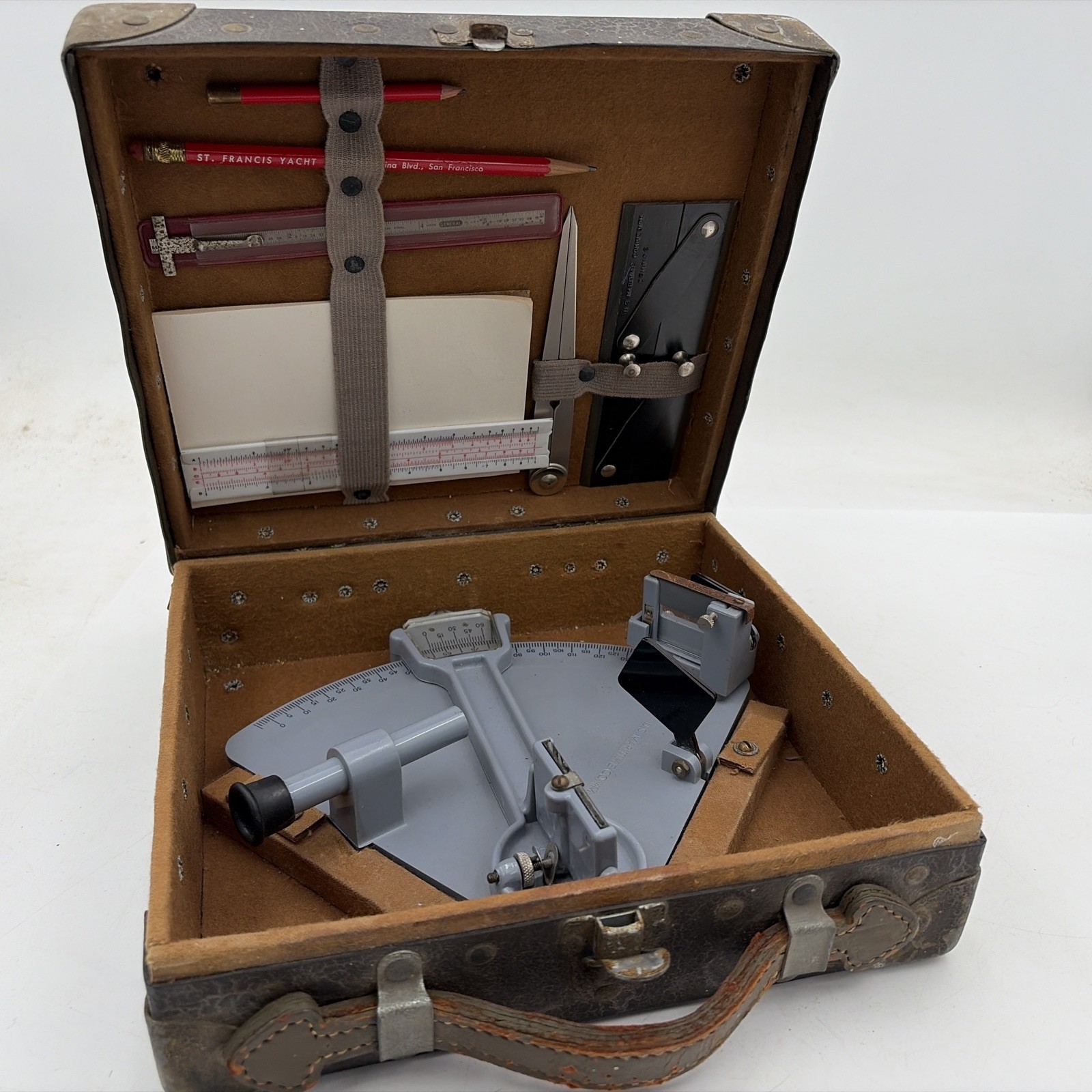 WWII WW2 – US Navy Maritime Commission Ships Life Boat Sextant W/ Case + Tools