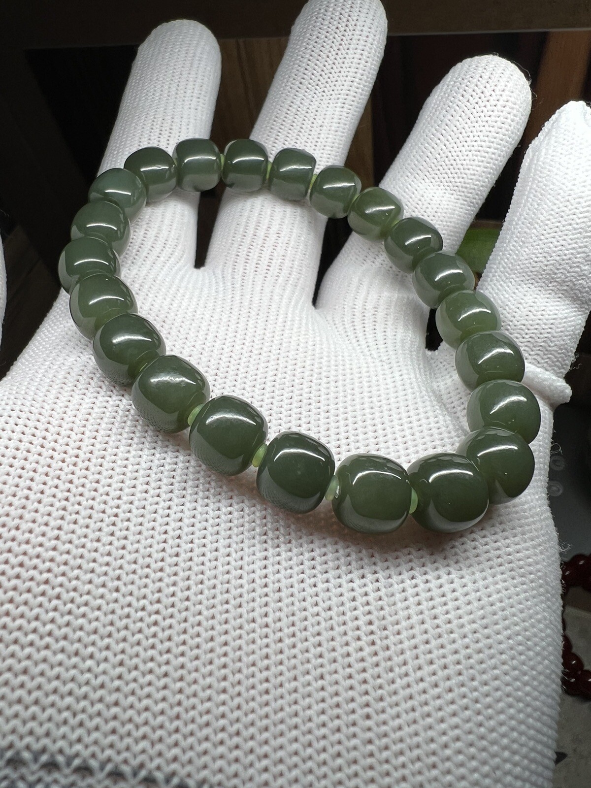 10mm Hetian Green & Yellow Jade Bracelet 新疆和田玉若羌青黄口料老型手串