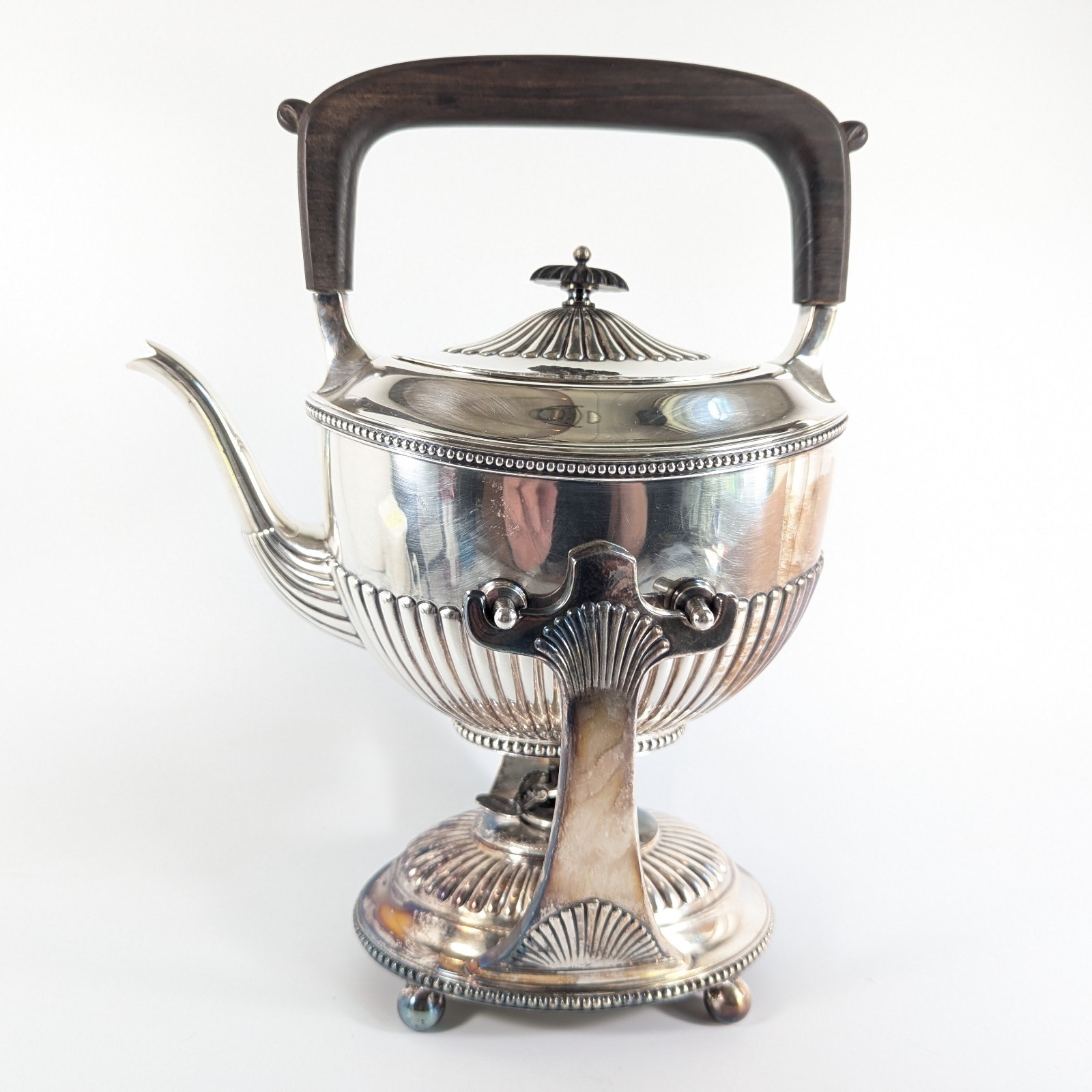 Antique Gorham Silver-Plated Tilting Teapot with Warmer Stand – 1904 Harp Mark