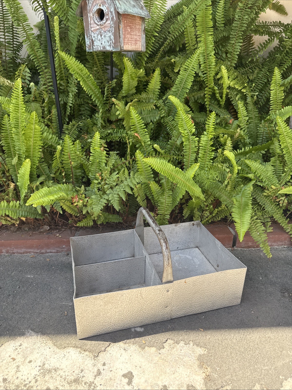 Vintage Galvanized Metal Farmhouse Tool Caddy Garden Harvest Basket Decor
