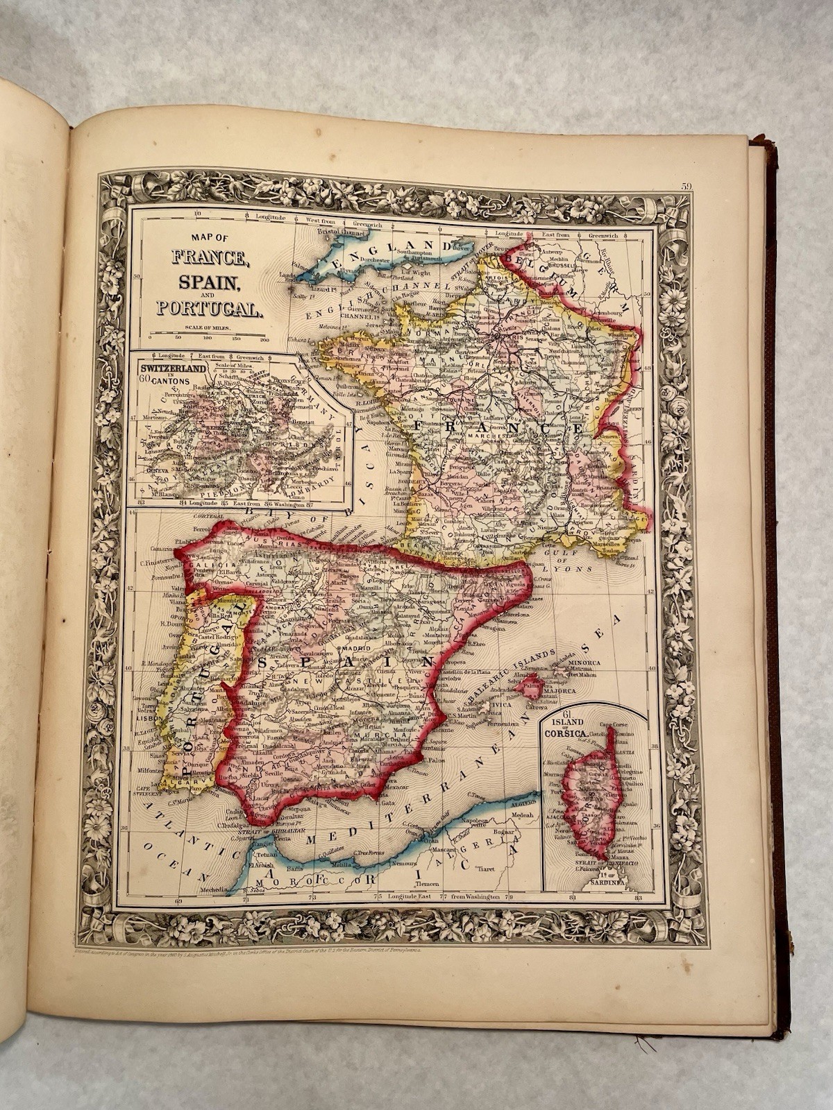1861 Mitchell’s New General Atlas Maps World United States Hand Colored Complete