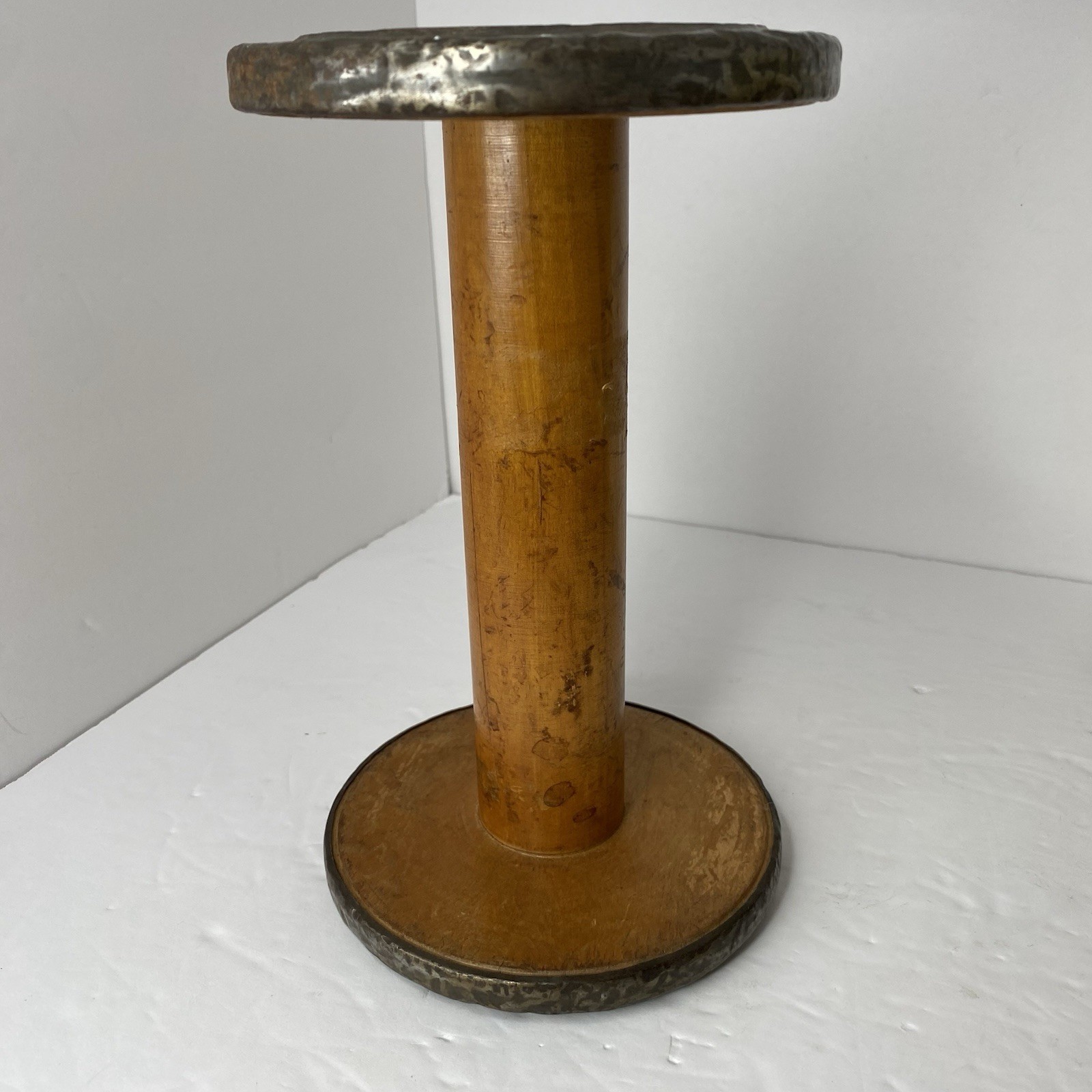 Vintage Industrial Textile Wood BOBBIN SPOOL w/ Metal Rims