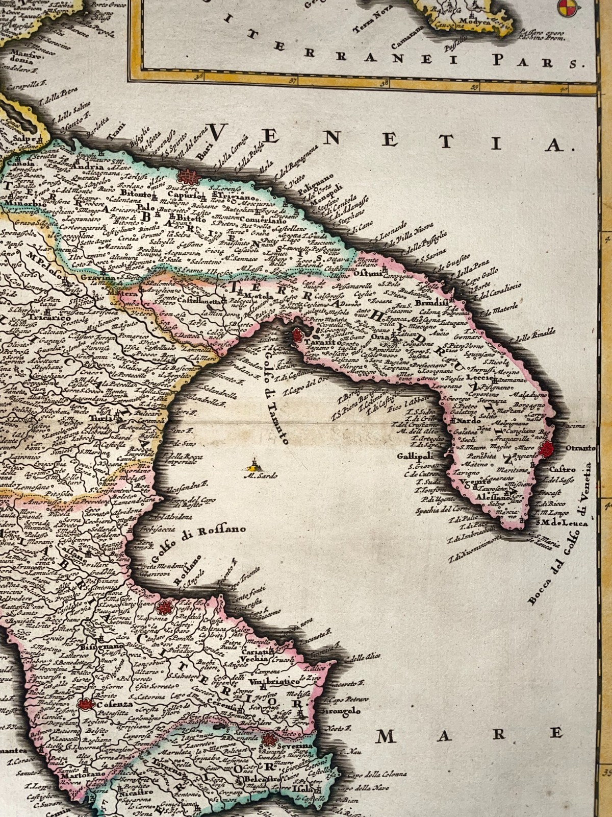 ITALY KINGDOM OF NAPLES SICILY c. 1680 JUSTUS DANCKERTS LARGE ANTIQUE MAP