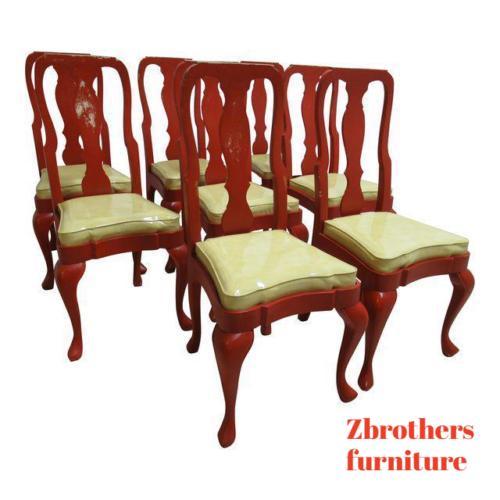 8 Vintage Custom Chinese Chippendale Paint Distressed Dining Room Side Chairs