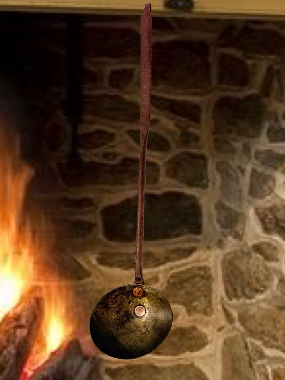 Antique Brass Iron Blacksmith Ladle Dipper Spoon With Copper Rivets 13.5”