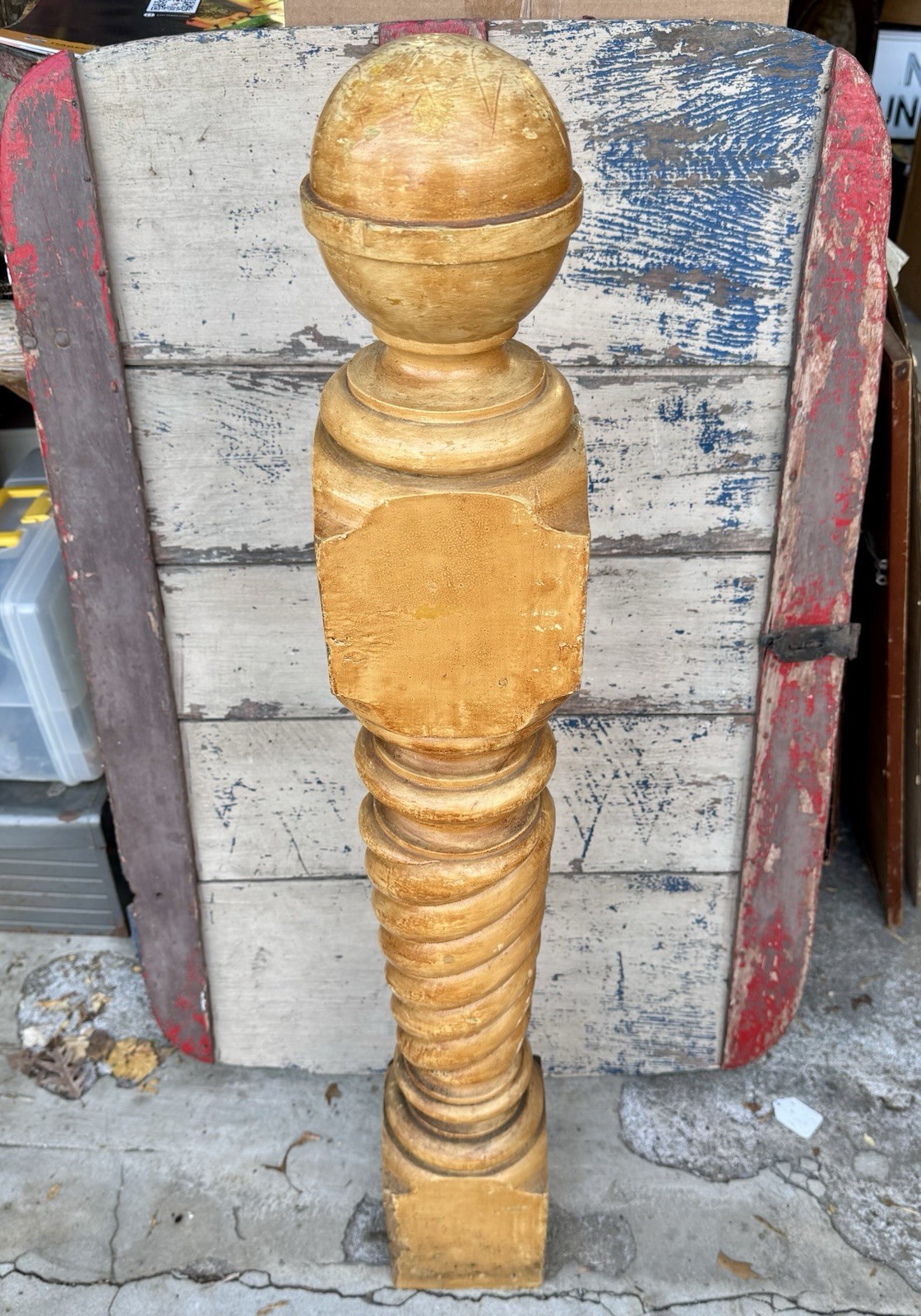 Antique Turned Wood Newel Post Spiral Stair Post Architectural Salvage Decor