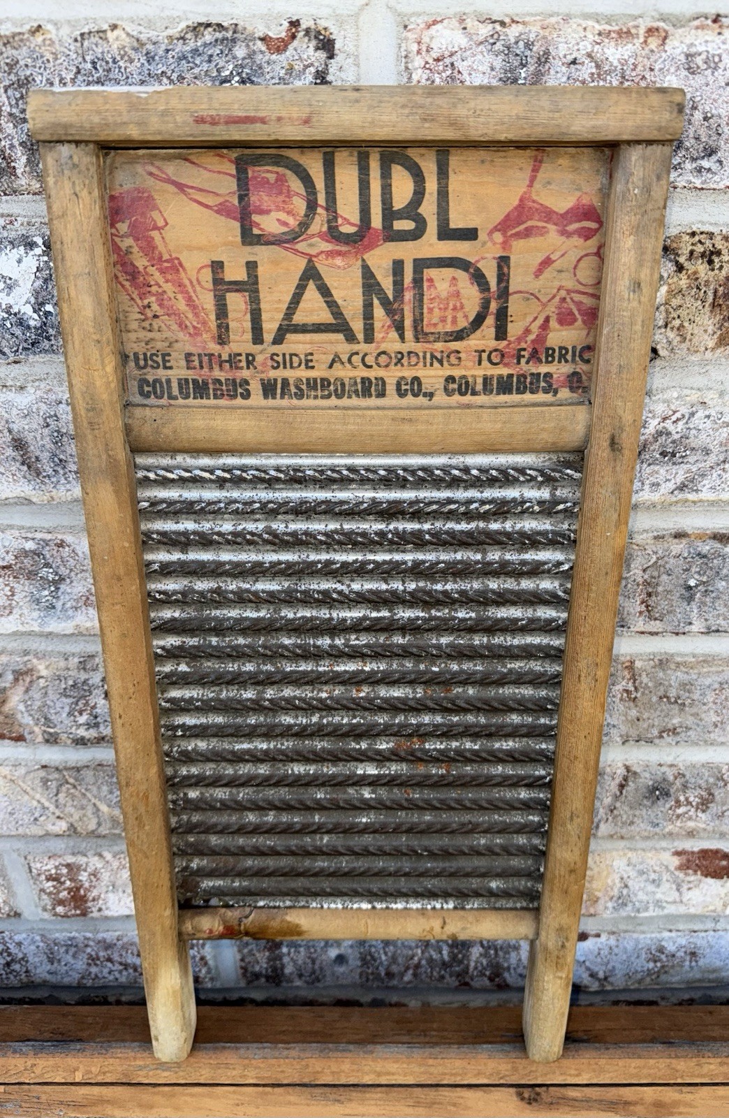Vintage Columbus Washboard Co. Dubl Handi 18″ Wood & Metal Pail Size Washboard