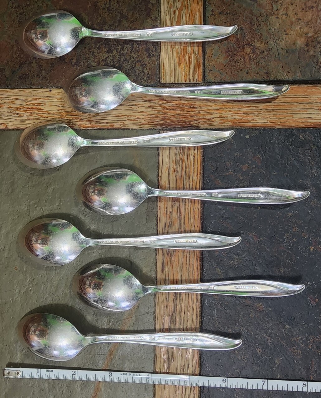 ✅ LOT OF 7 MID CENTURY c1958 WOODSONG SILVERPLATED TEASPOONS/ TEA 🍵 SPOONS