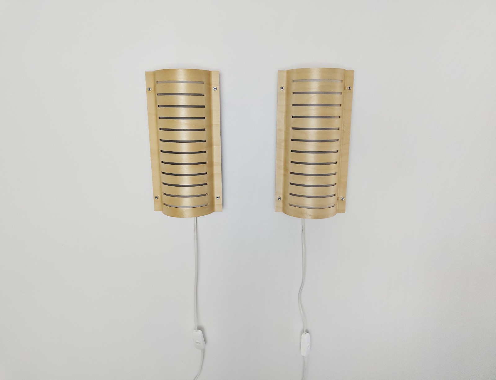 Pair of vintage wood sconces, wall lamps, plafonniers, vintage Ikea, Swedish