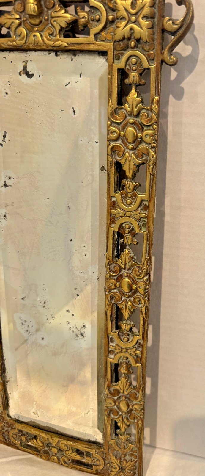 Neoclassical Bronze Wall Mirror Dolphin Urn Empire Style 19.75”