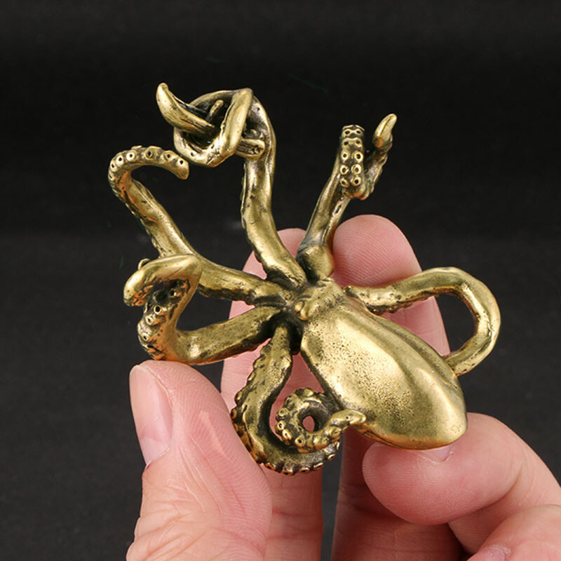 Rare Solid Brass Octopus Figurine Statue Home Ornaments Animal Figurines Gift