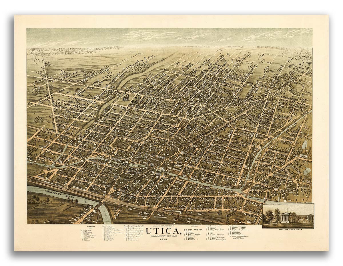1873 Utica New York Vintage Old Panoramic NY City Map – 18×24