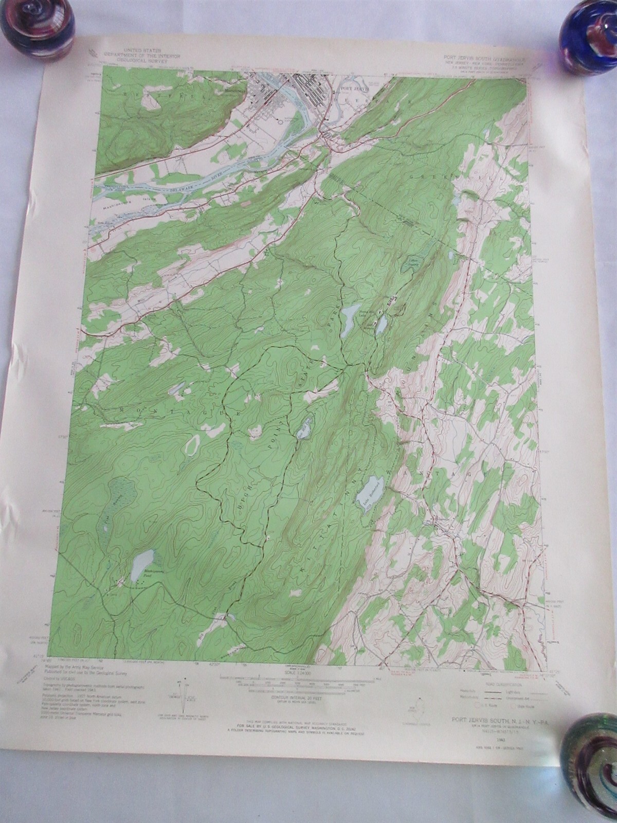 1943 Port Jervis South NJ NY PA Geological Survey Map 22″x27 US Dept of Interior