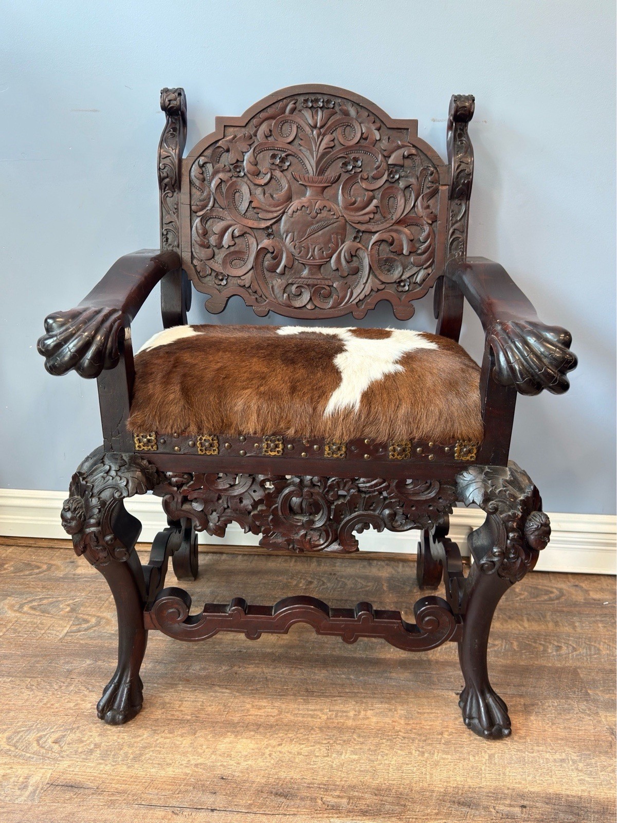 Antique Renaissance Revival Carved Mahogany Hall Chair