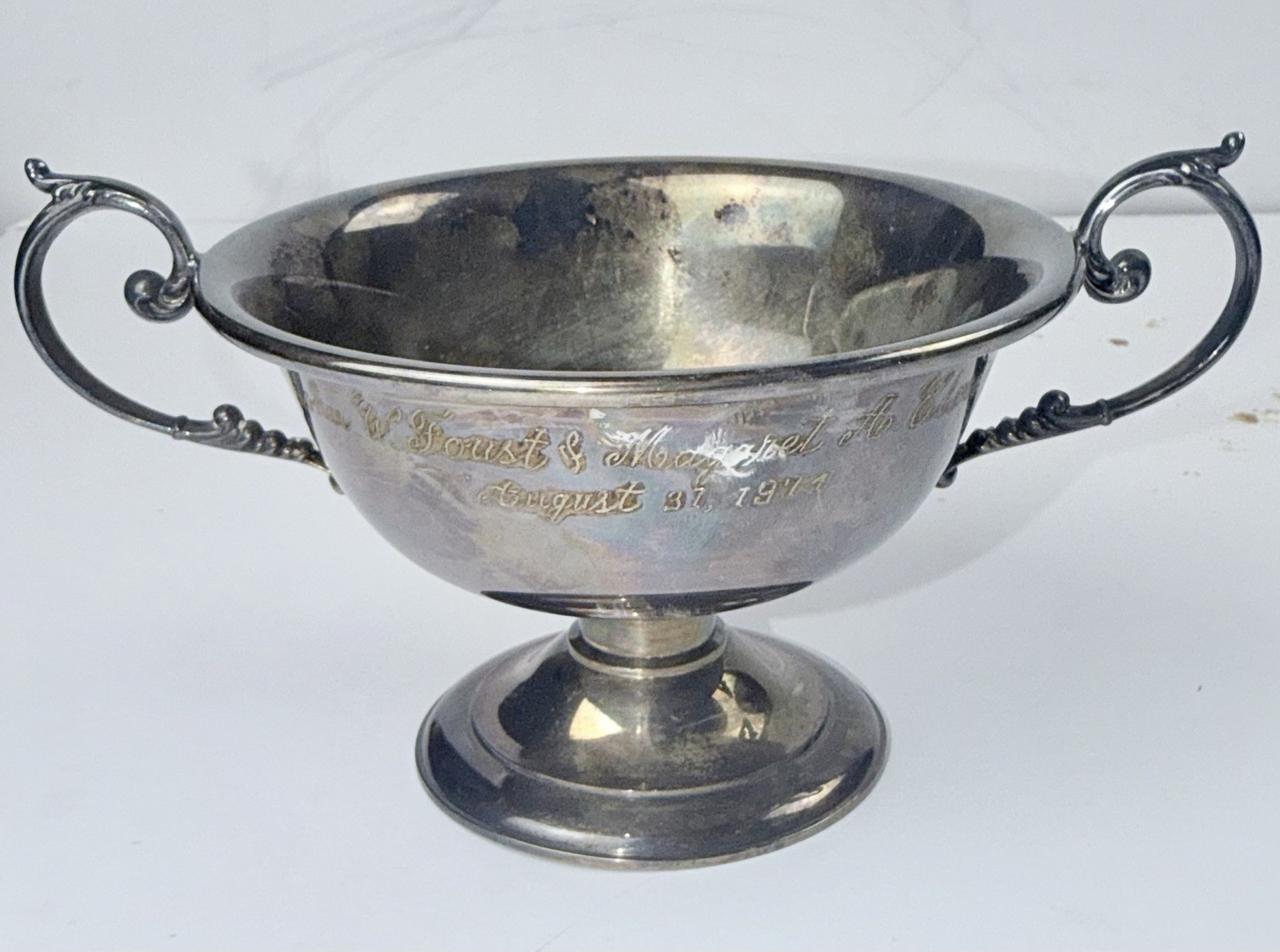 Reed & Barton Silverplate Footed Trophy Bowl 843 Wedding Engraved 1974 4.5”