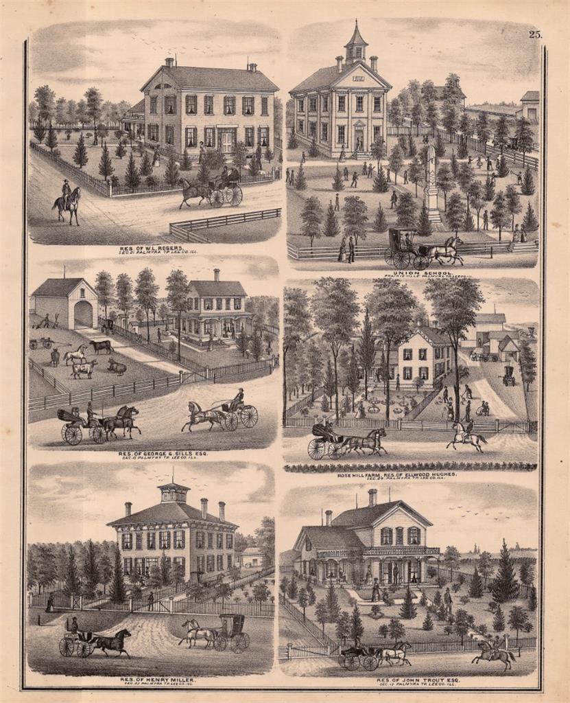 1872 EVERTS ATLAS OF LEE CO., ILLINOIS-ENGRAVING-UNION SCHOOL & ROSE HILL FARM
