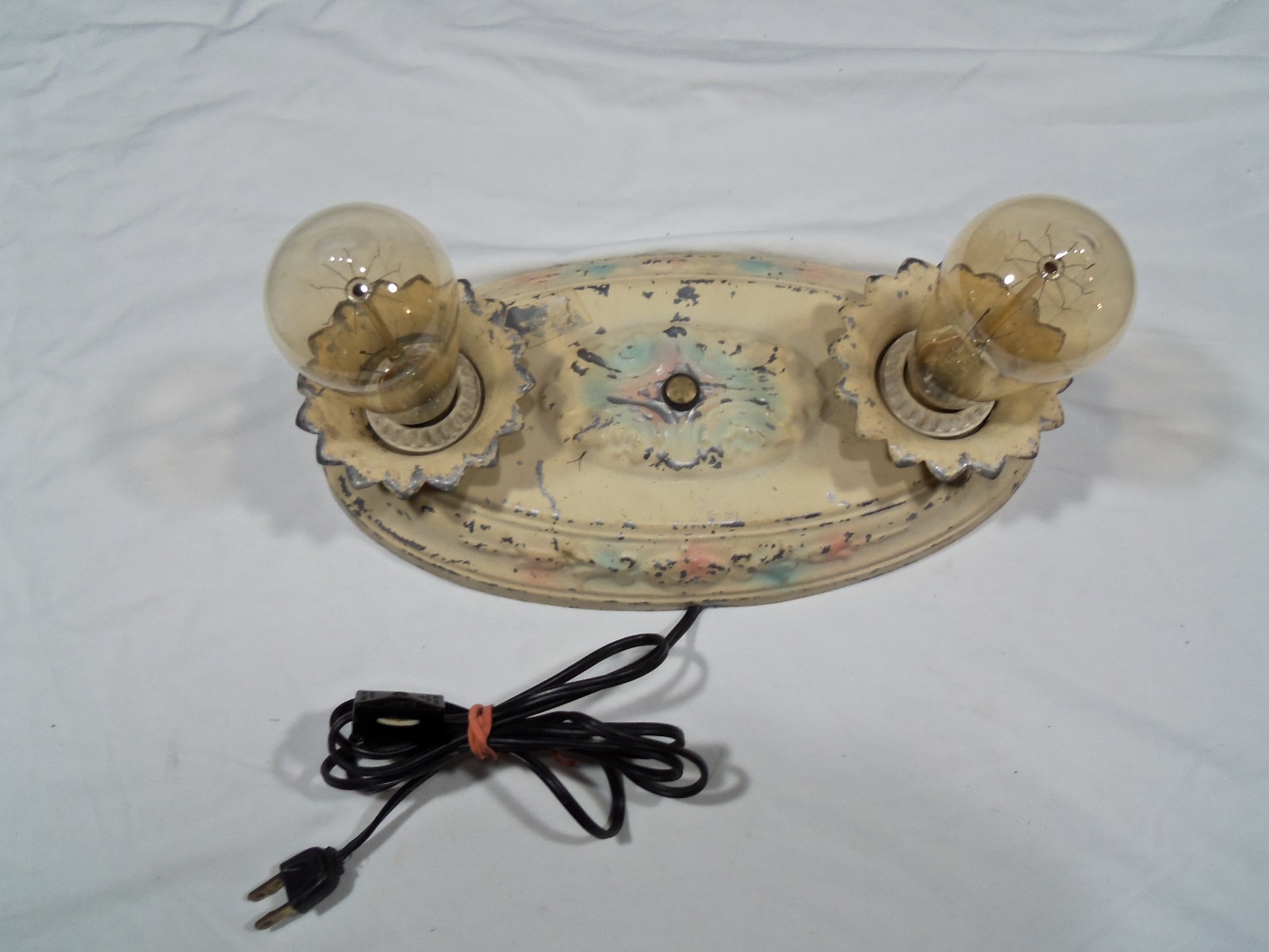 Vintage 1920s 1930s Embossed Tin Dual Ceiling Light Lamp Fixture Rewire
