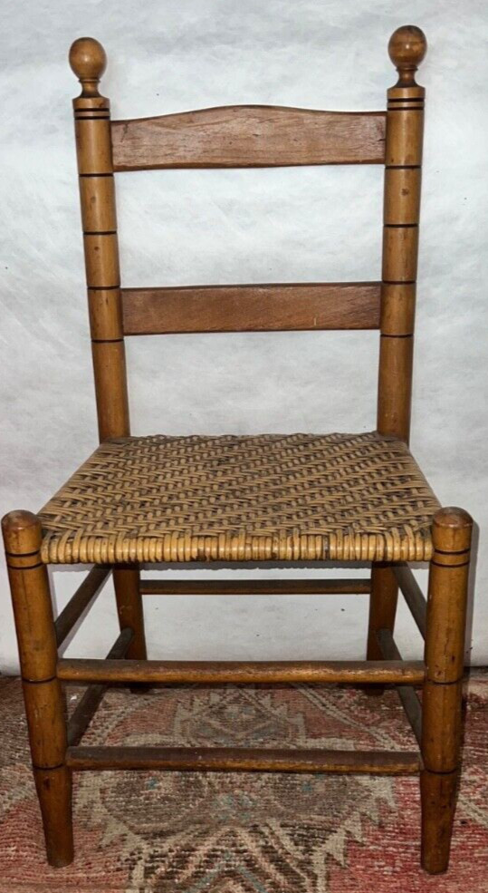 Antique Early American F. A. Sinclair Ladder Back Child’s Chair with Woven Seat