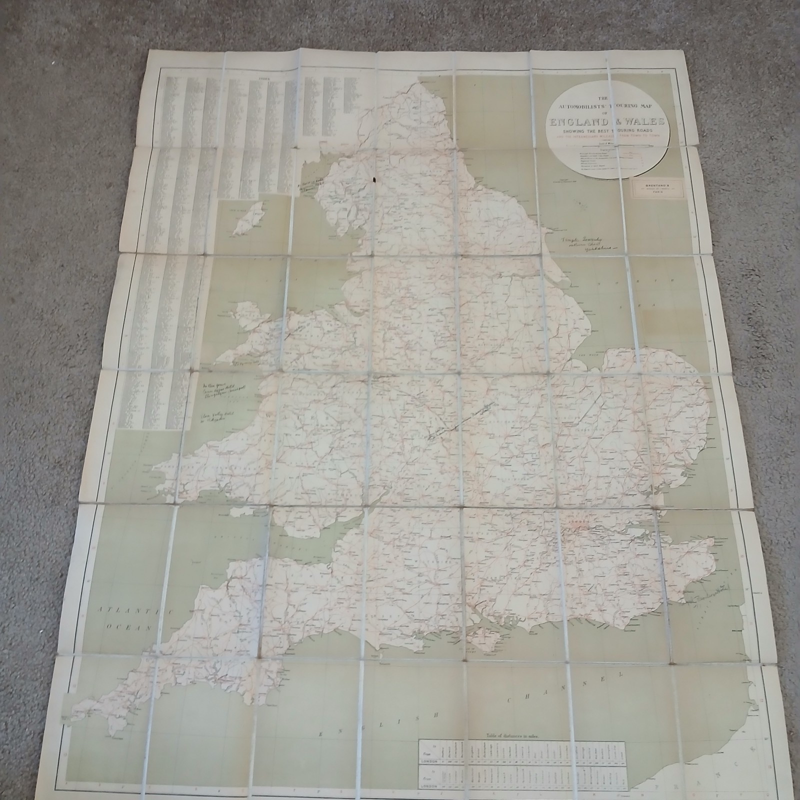 1921 THE AUTOMOBLIST TOURING MAP OF ENGLAND & WALES TERRY HERBERT & CO PUBLISHED